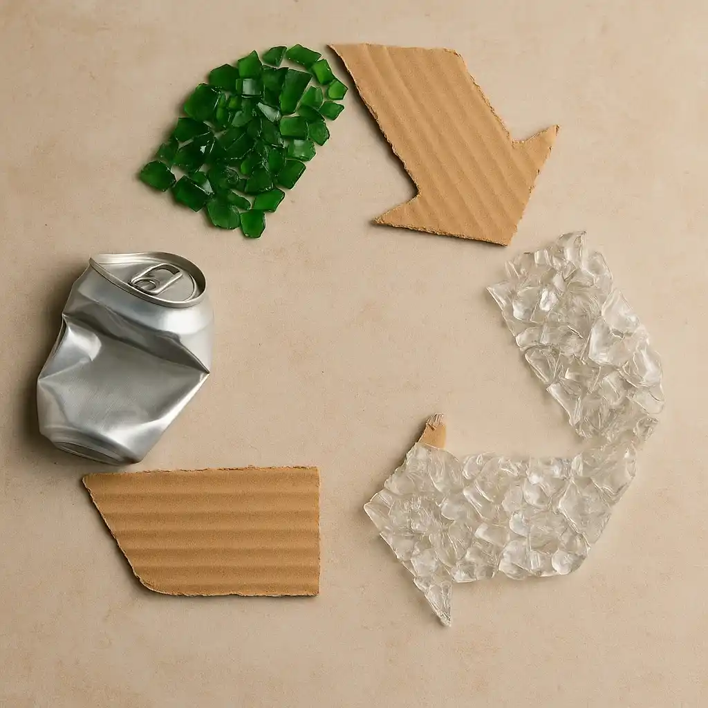 Symbole d'économie circulaire réalisé avec des matériaux recyclés, mettant en valeur l'importance des matériaux les plus recyclés en France.