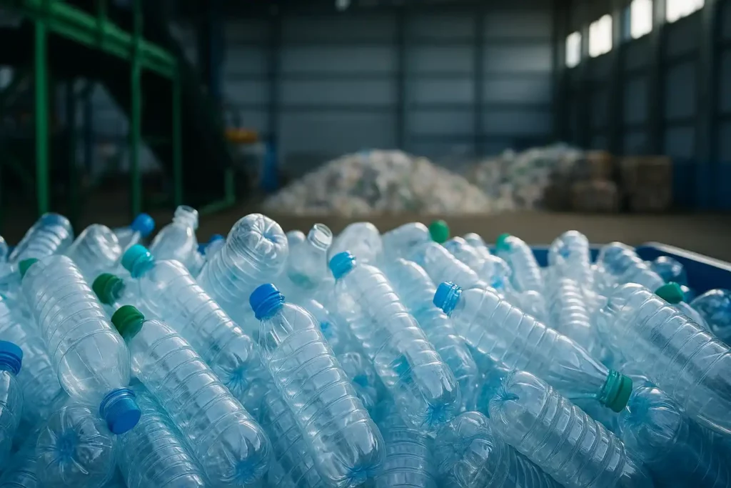 Bouteilles plastiques PET triées pour recyclage, mettant en lumière les défis liés aux matériaux les plus recyclés en France.